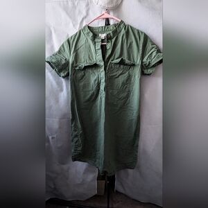 J. Crew Olive Green Short-Sleeve Midi Dress